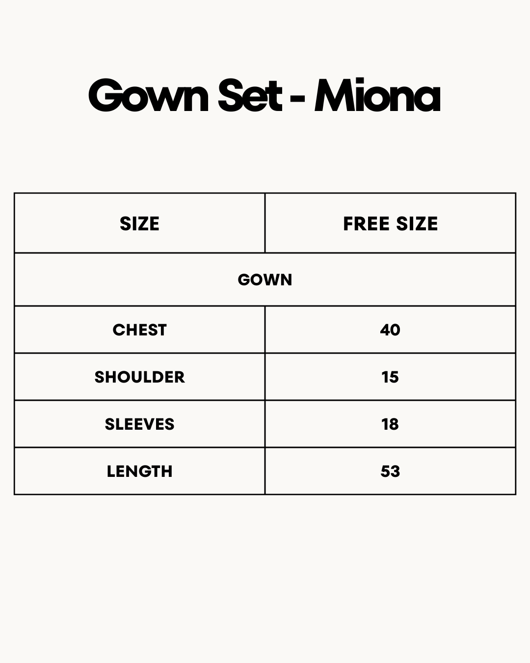 Size Chart for Gown Set - Miona - Brown