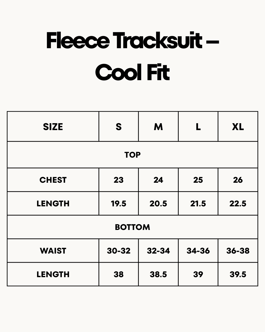 Size Chart for Fleece Tracksuit – Cool Fit - Brown