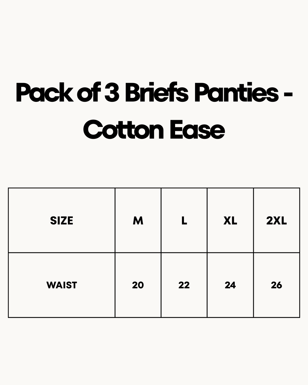 Size Chart for Pack of 3 Briefs Panties - Cotton Ease