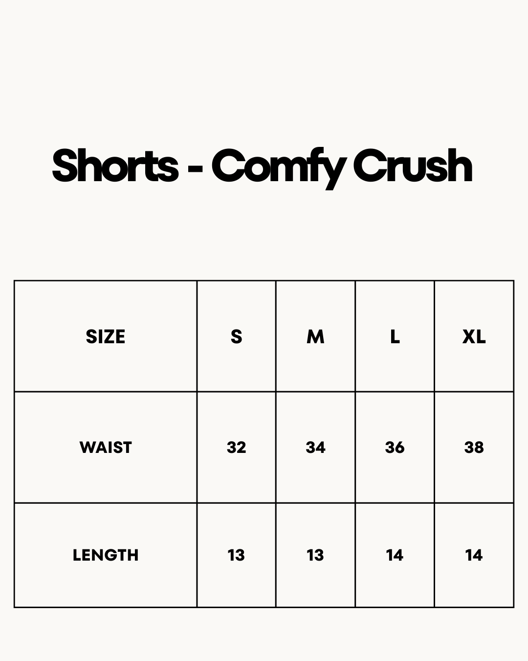 Size Chart for Shorts - Comfy Crush Light Grey