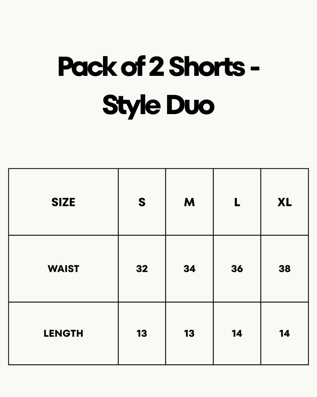 Size Chart for Pack of 2 Shorts - Style Duo