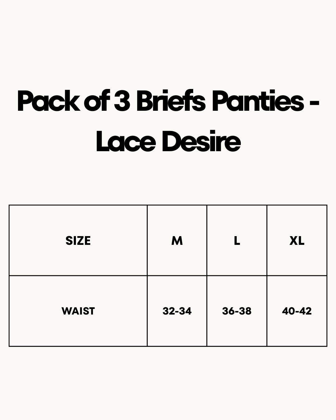 Size Chart for Pack of 3 Briefs Panties - Lace Desire