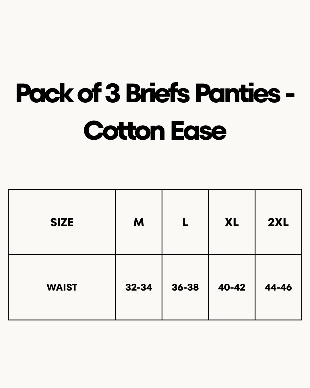 Size Chart for Pack of 3 Briefs Panties - Cotton Ease