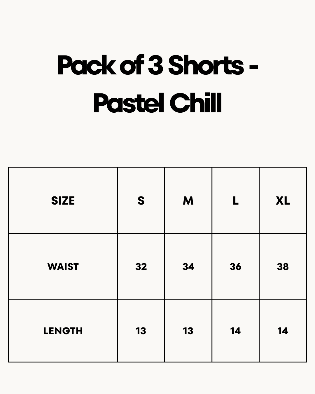 Size Chart for Pack of 3 Shorts - Pastel Chill