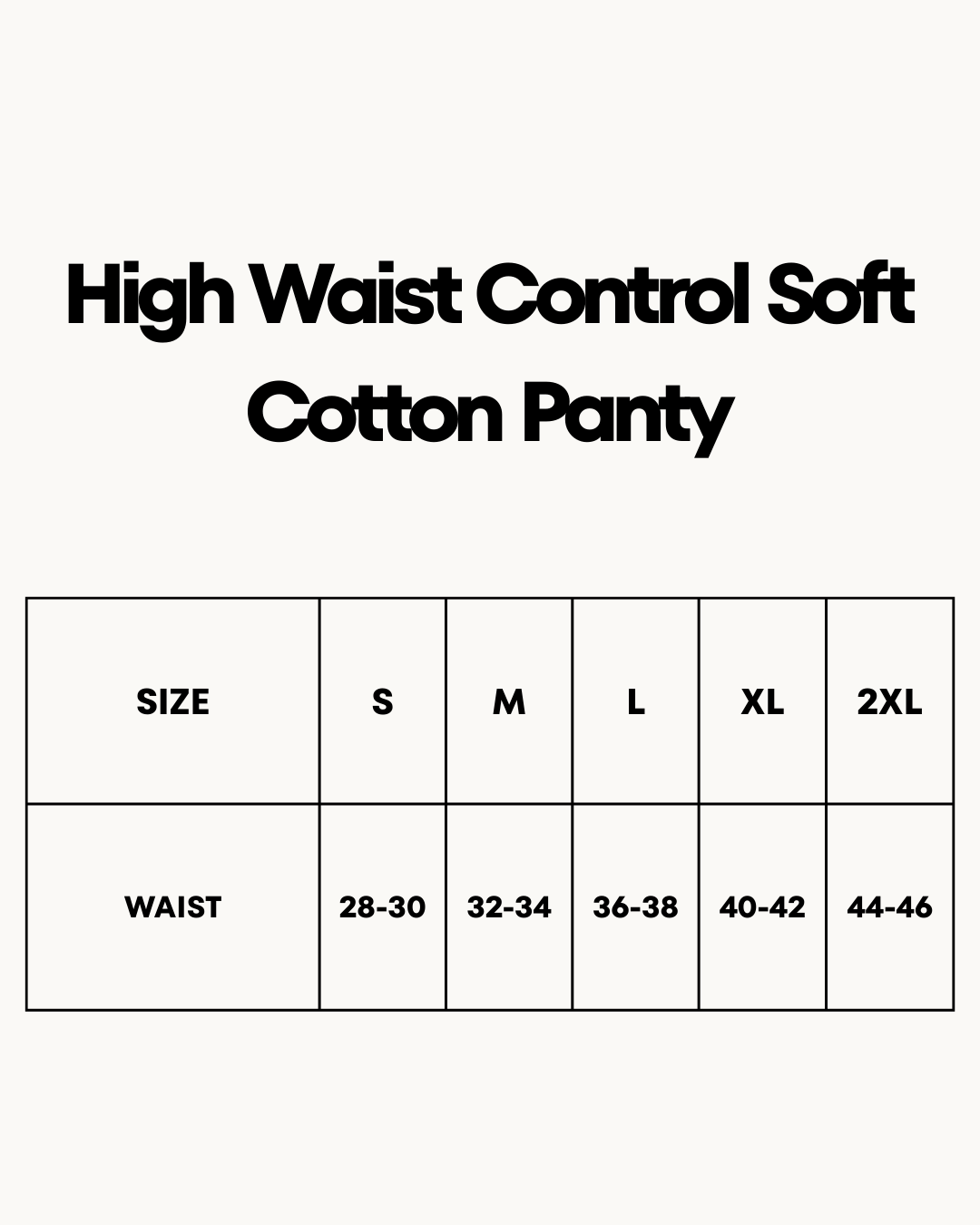 Size Chart for High Waist Control Soft Cotton Panty