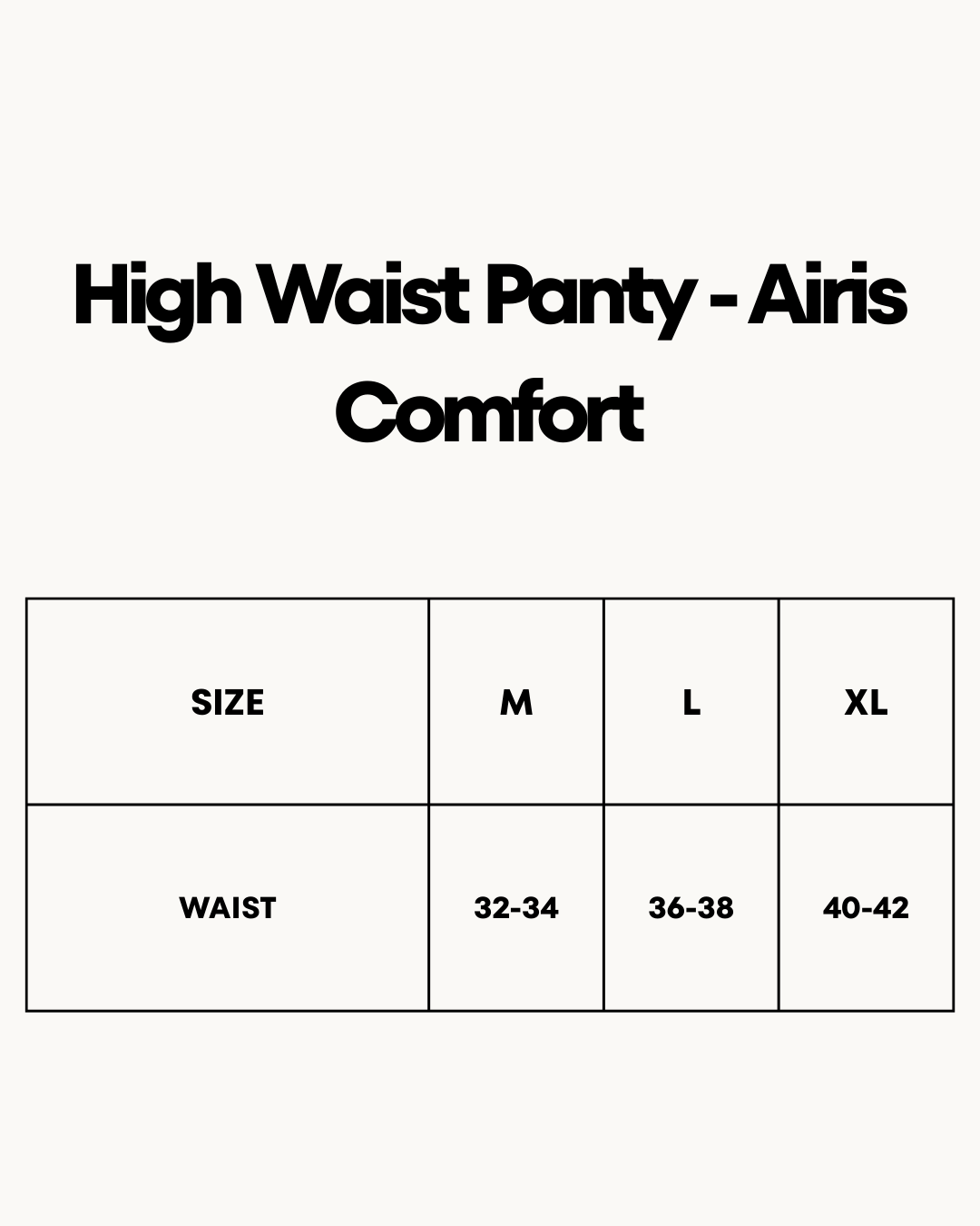 Size Chart for High Waist Panty - Airis Comfort