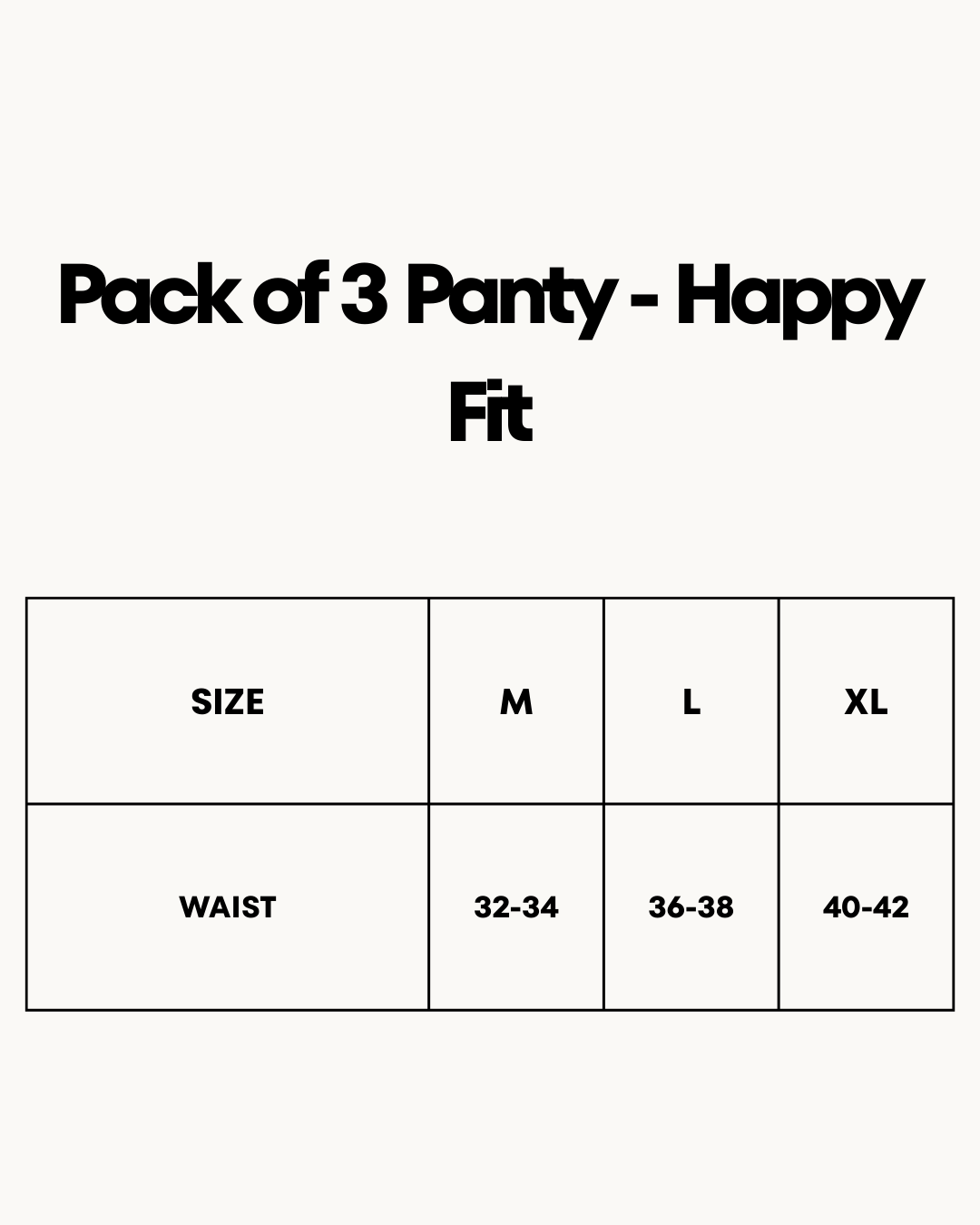 Size Chart for Pack of 3 Panty - Happy Fit