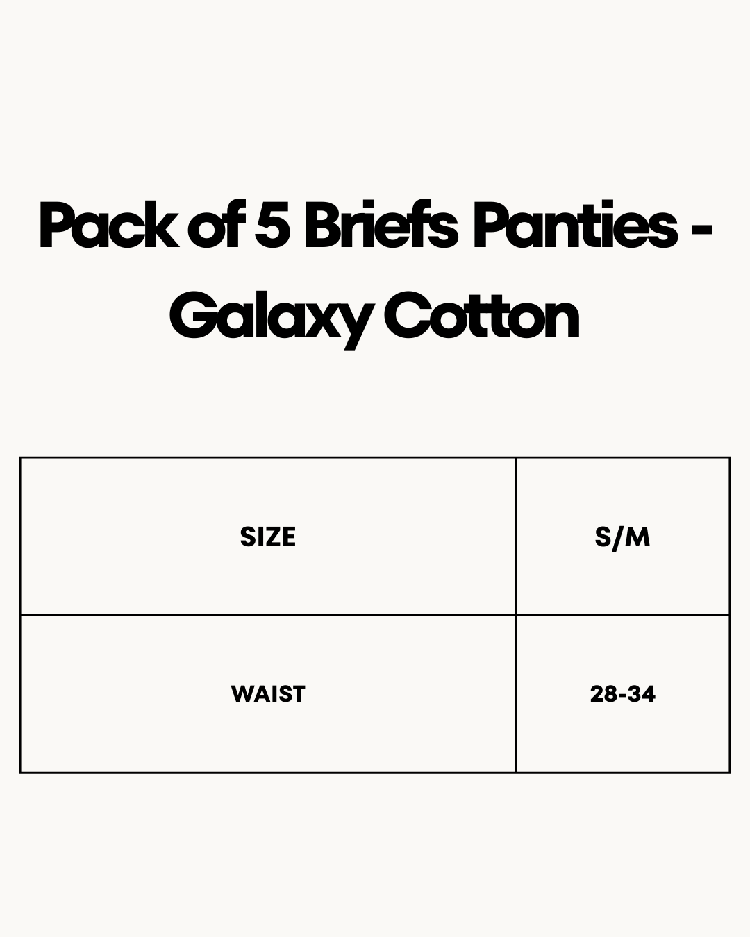 Size Chart for Pack of 5 Briefs Panties - Galaxy Cotton