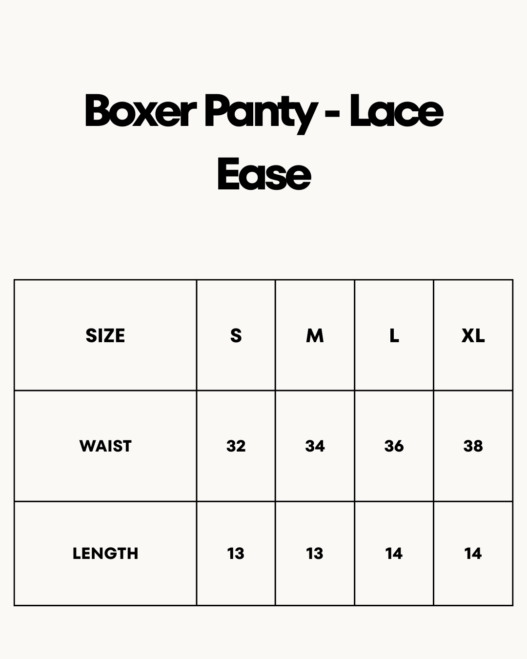 Size Chart for Boxer Panty - Lace Ease