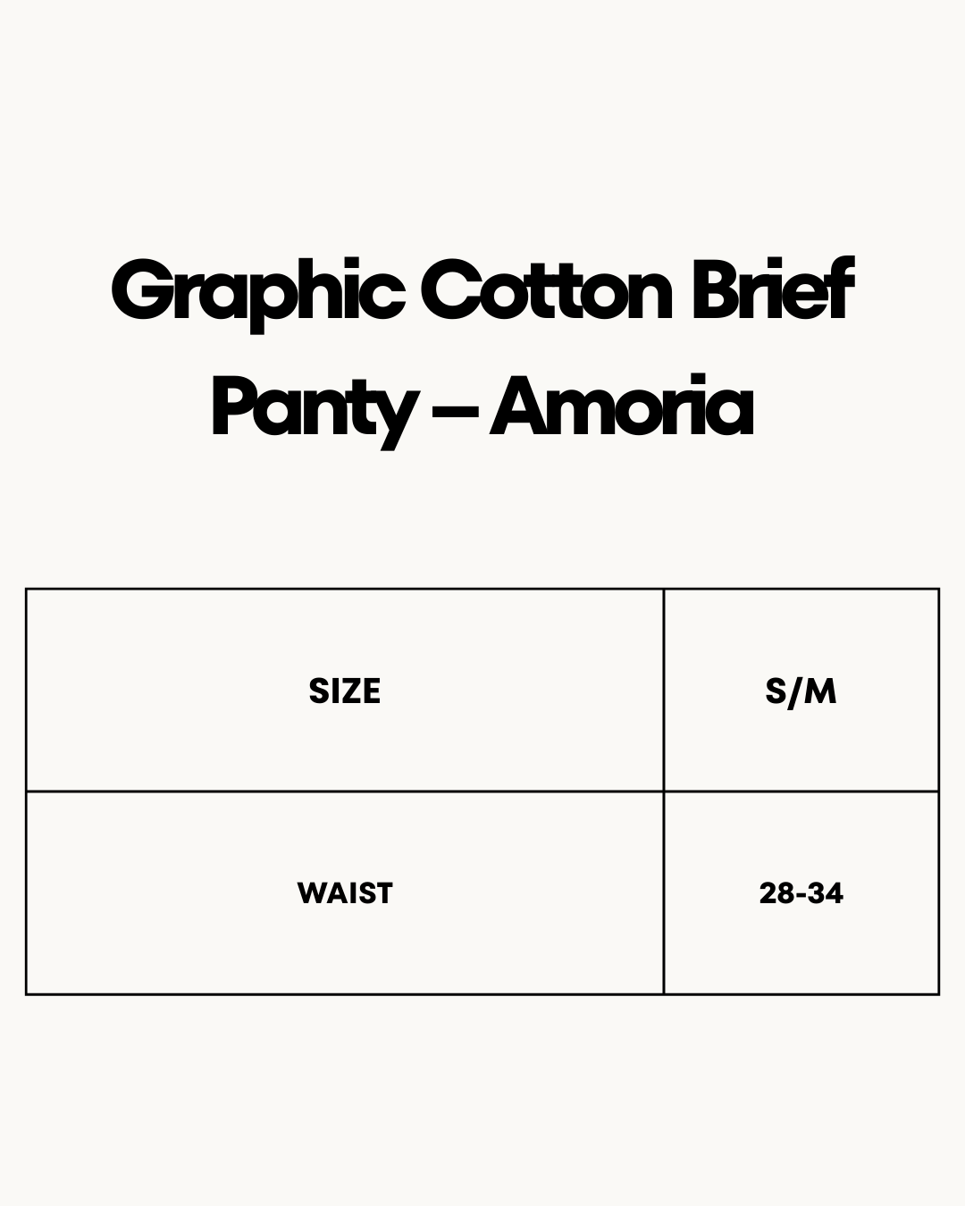 Size Chart for Graphic Cotton Brief Panty – Amoria - Black