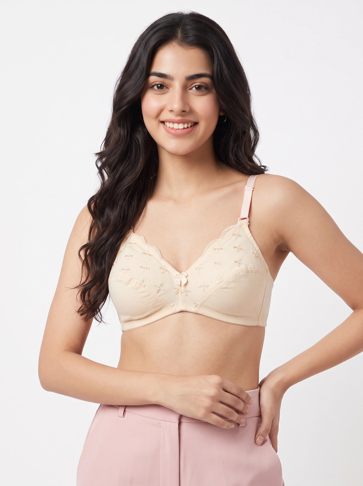 Floral Whisper Casual Non Padded Wireless Bra - Skin