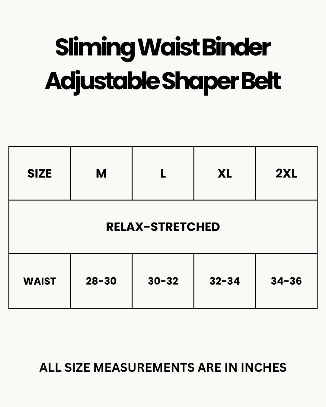 Size Chart for Sliming Waist Binder Adjustable Shaper Belt - Black