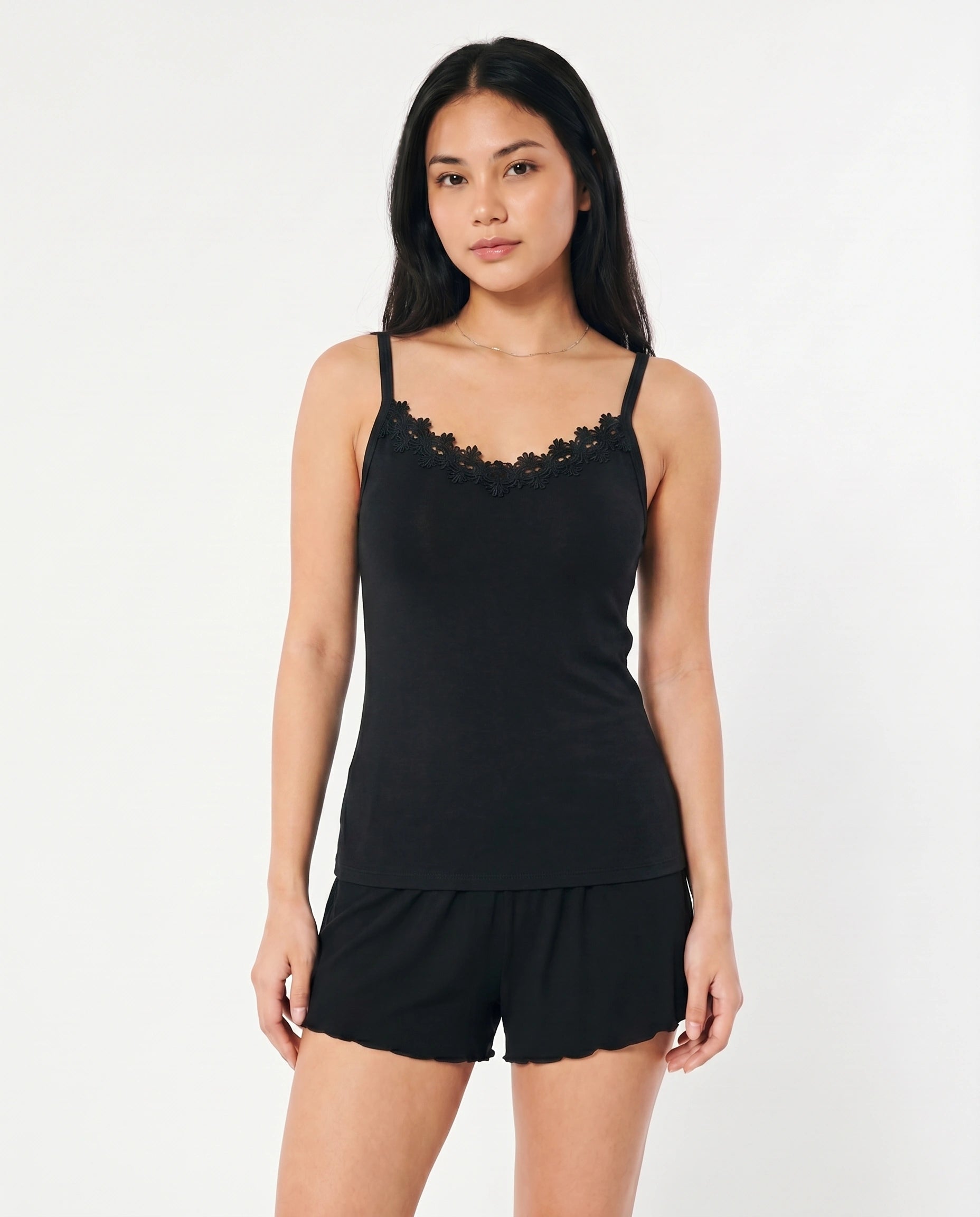 Soft Cotton Camisole - Daisy - Black