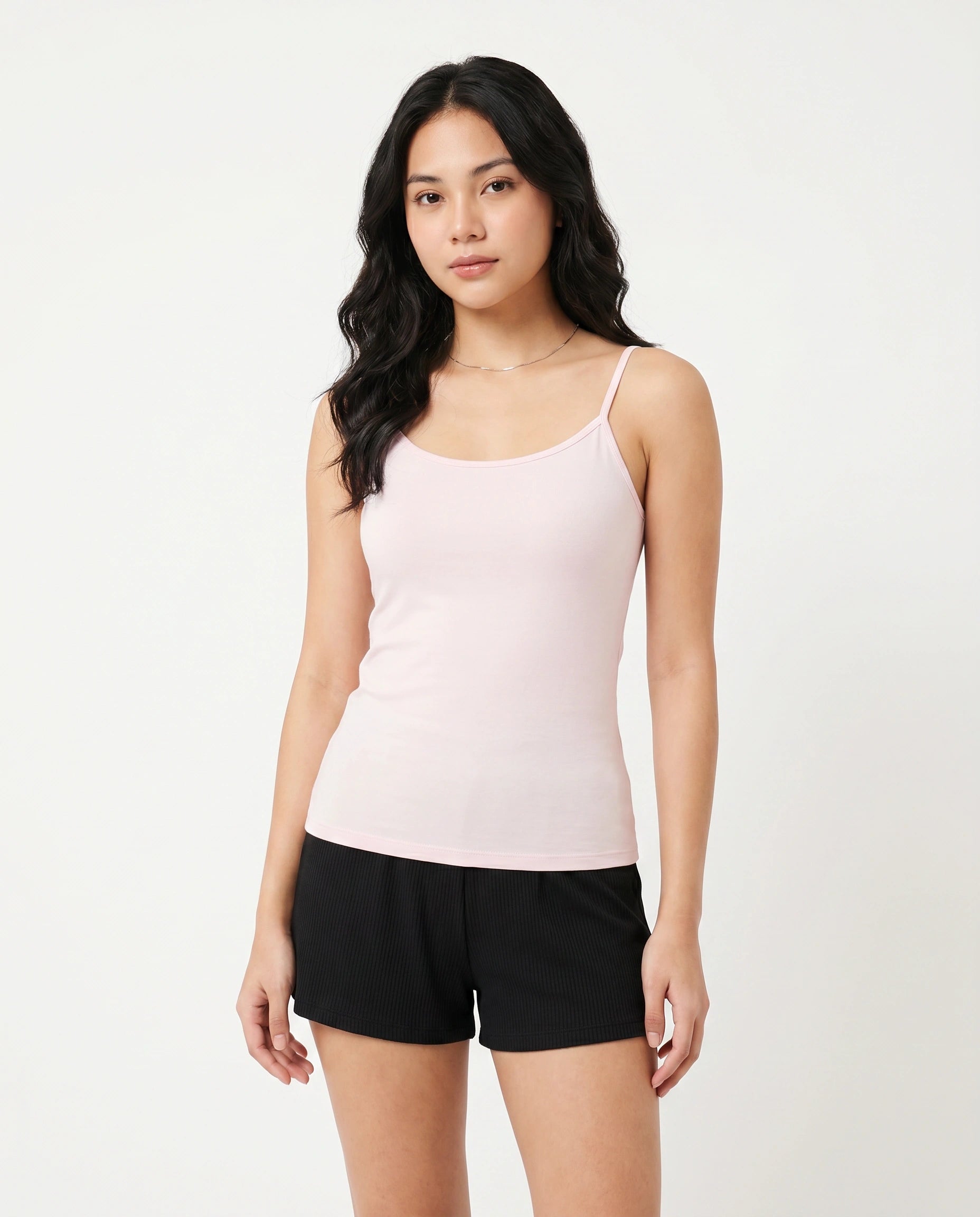 Soft Cotton Camisole - Thin Strap - Pink