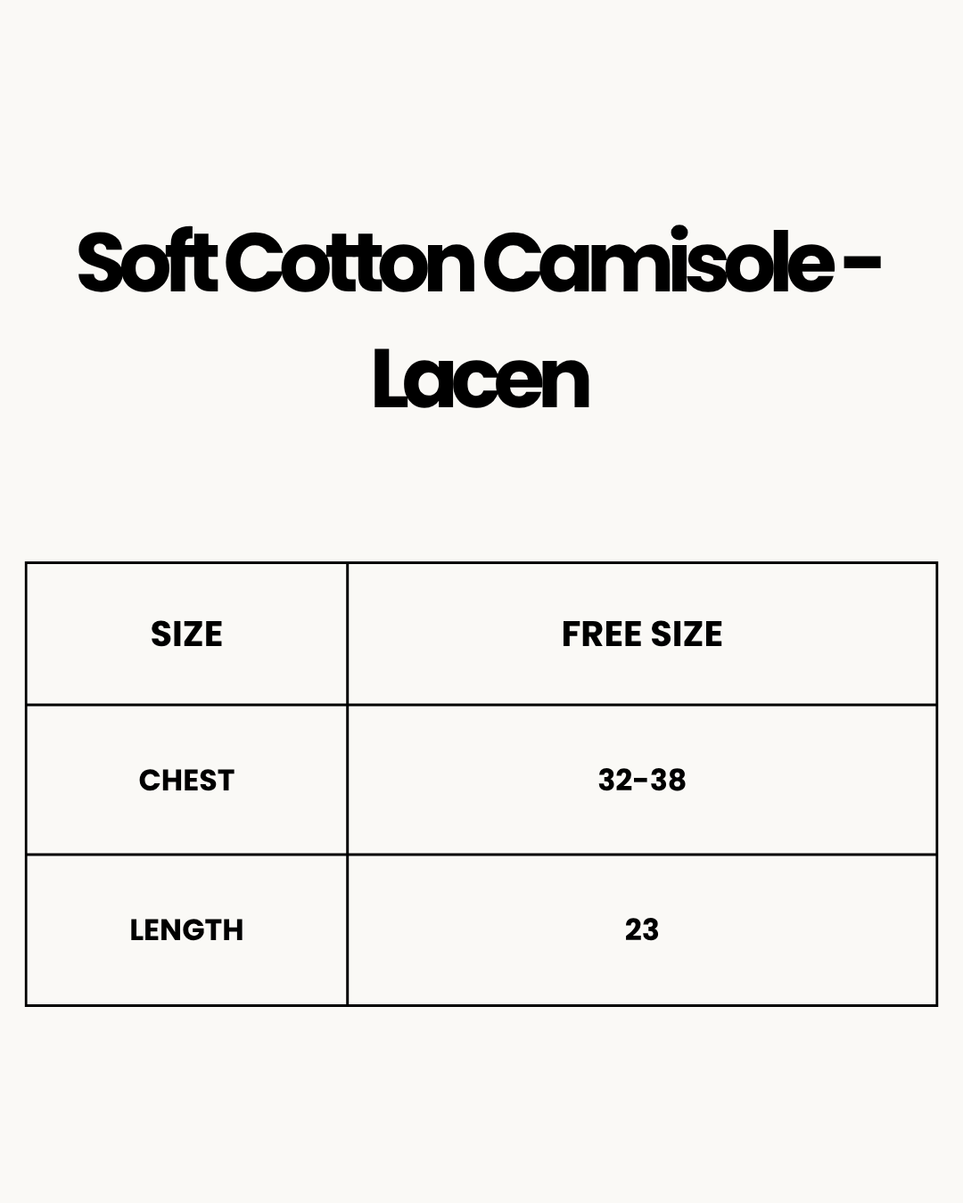 Size Chart for Soft Cotton Camisole -  Lacen - Black