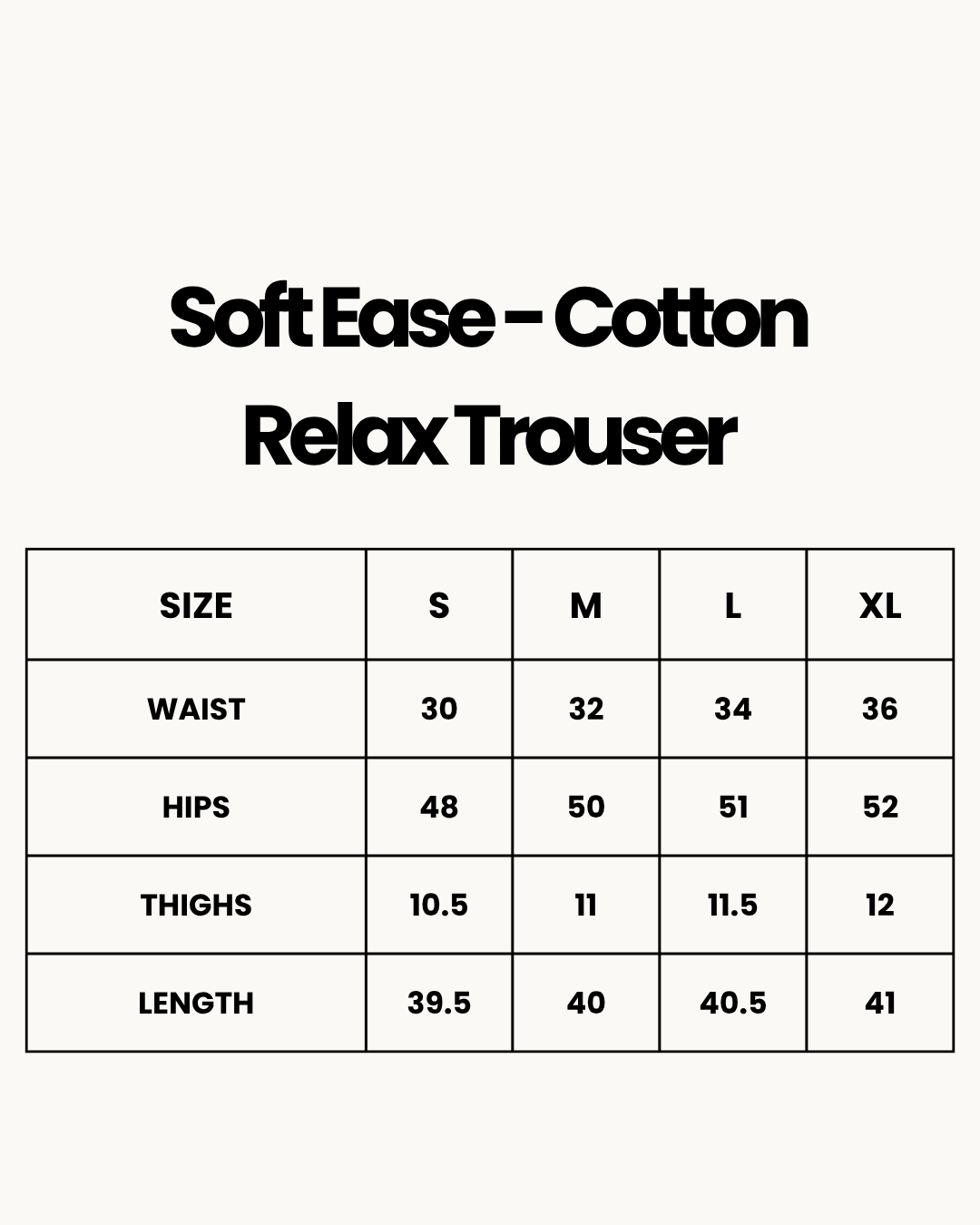 Size Chart for Soft Ease - Cotton Relax Trouser - Green