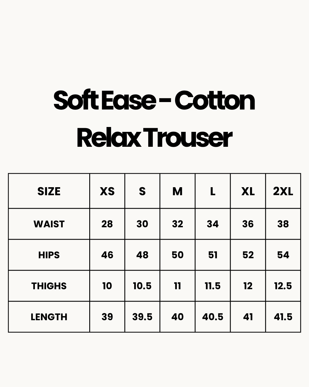 Size Chart for Soft Ease - Cotton Relax Trouser - Blue