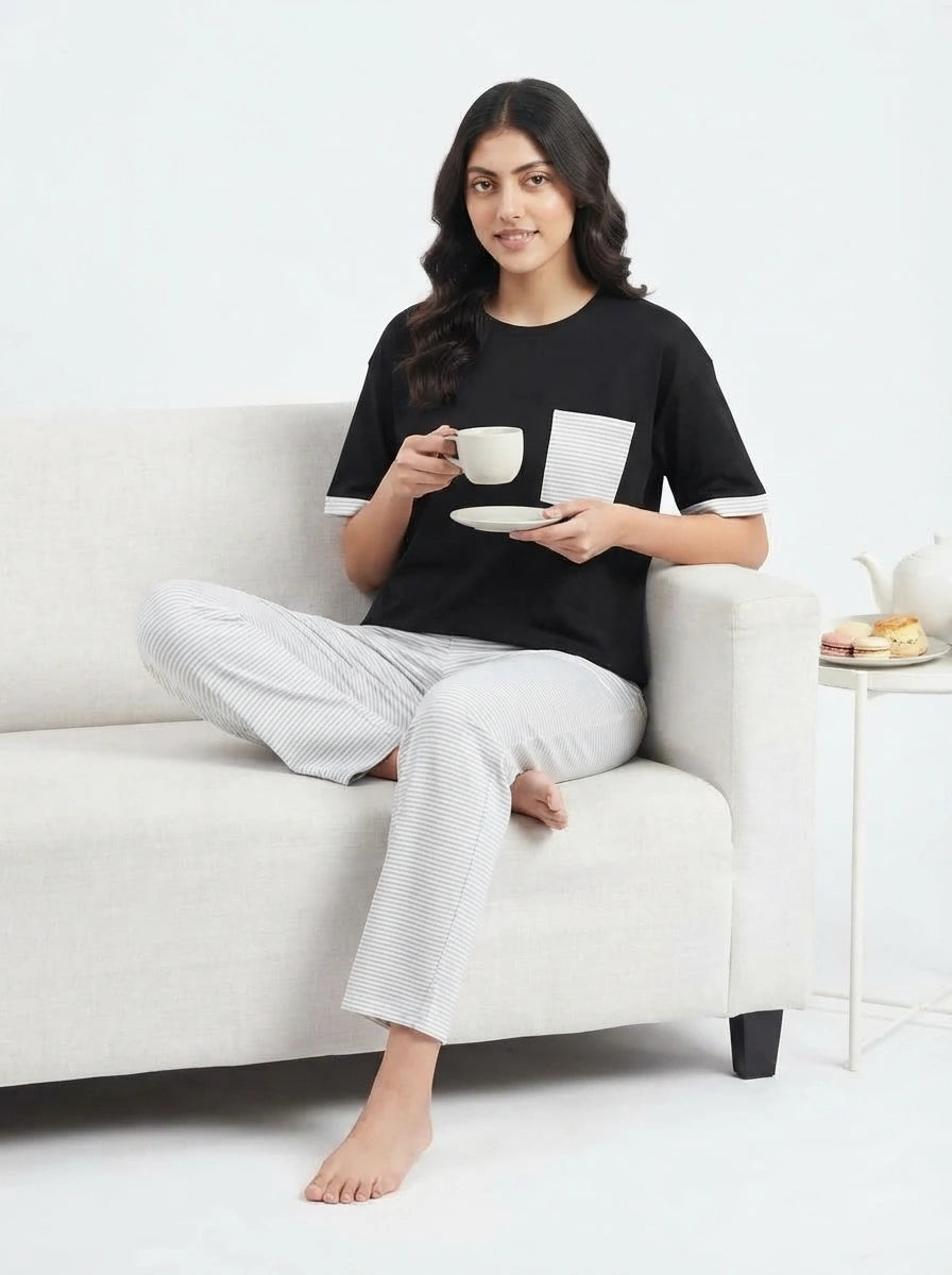 Drop Shoulder Cotton PJ Set - Softly - White