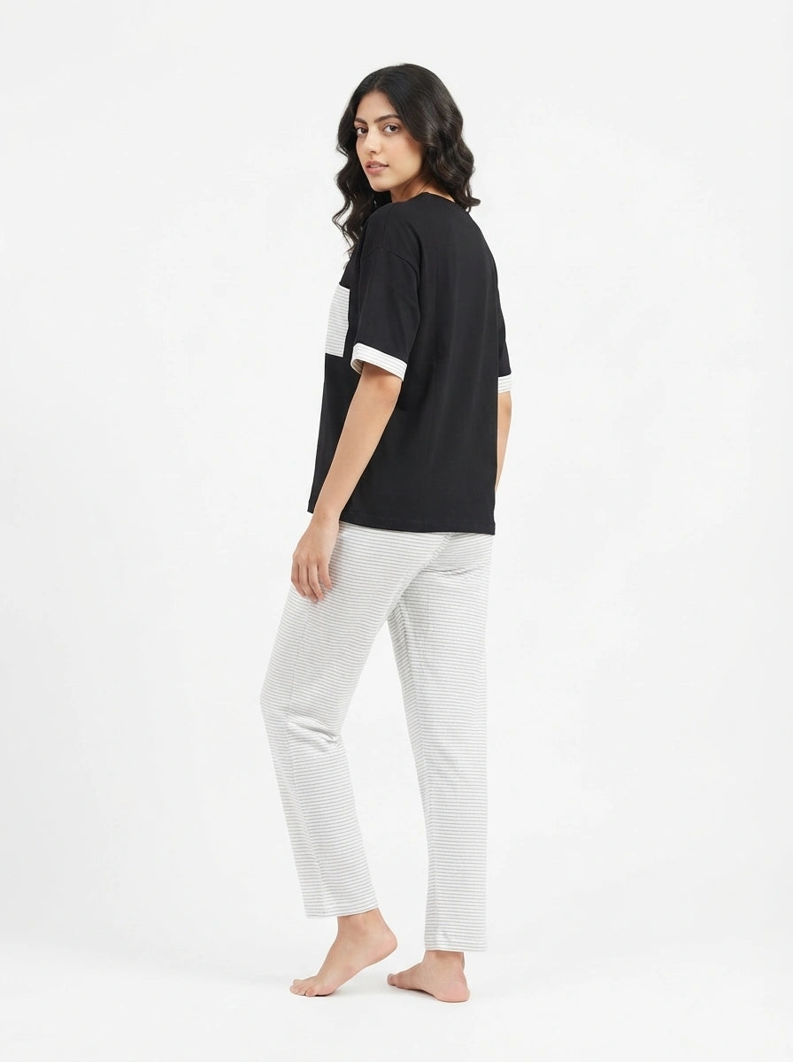 Drop Shoulder Cotton PJ Set - Softly - White