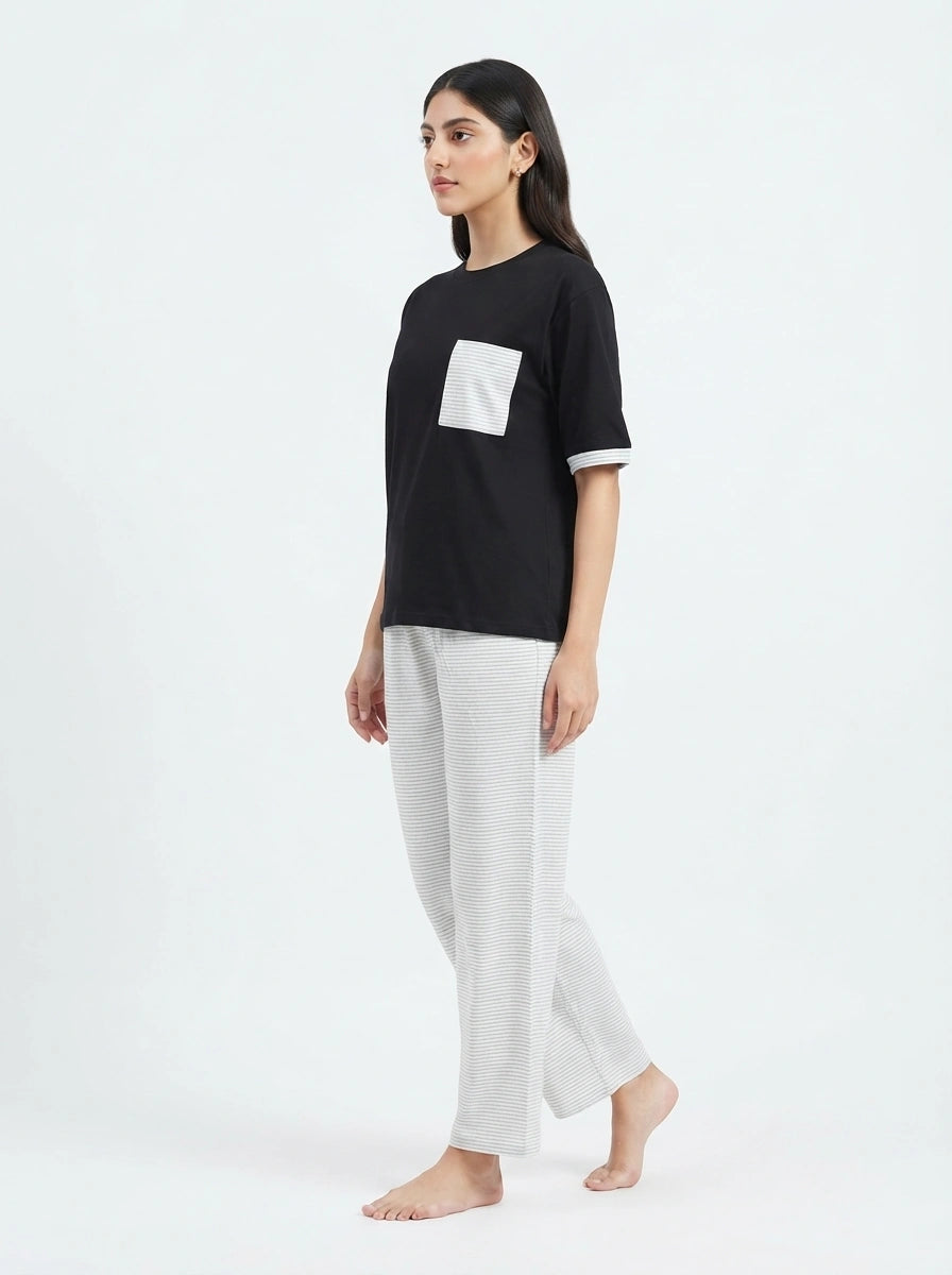 Drop Shoulder Cotton PJ Set - Softly - White