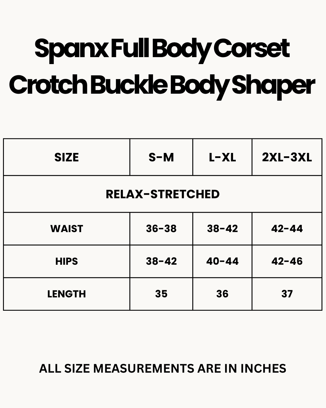 Size Chart for Spanx Full Body Corset Crotch Buckle Body Shaper Skin