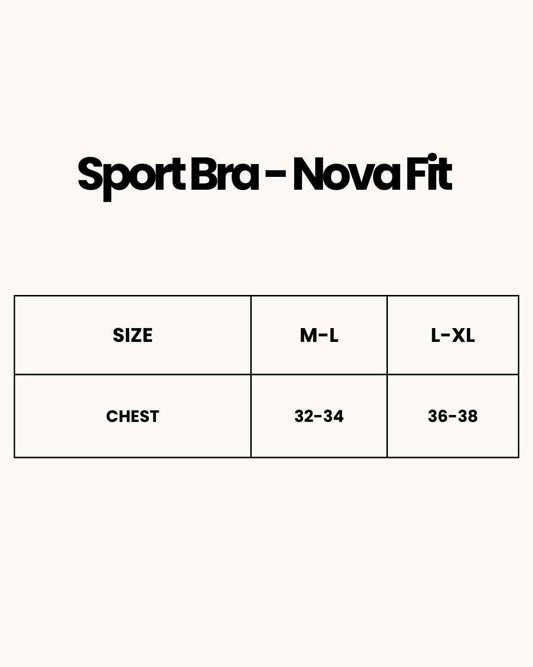 Size Chart for Sport Bra - Nova Fit - Grey