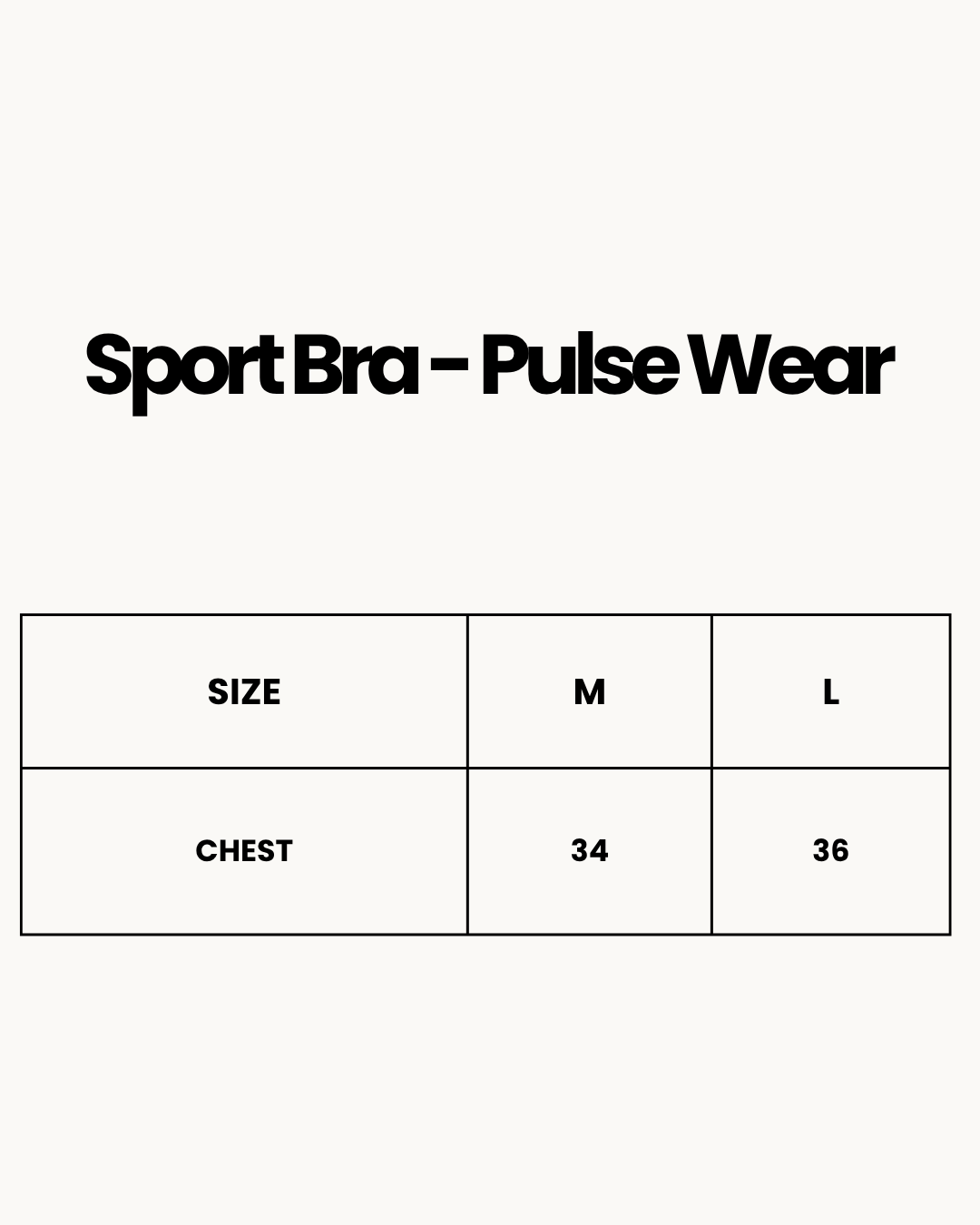 Size Chart for Sport Bra - Pulse Wear