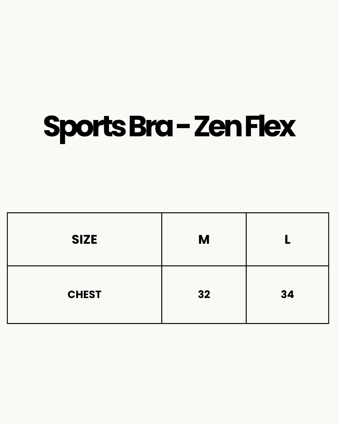 Size Chart for Sports Bra - Zen Flex - Grey