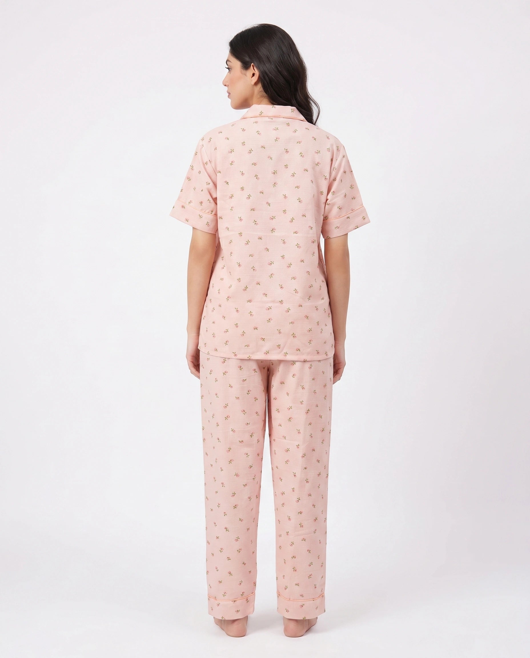 Summer Crinkled Pajama Suit - Flora - Dark Pink