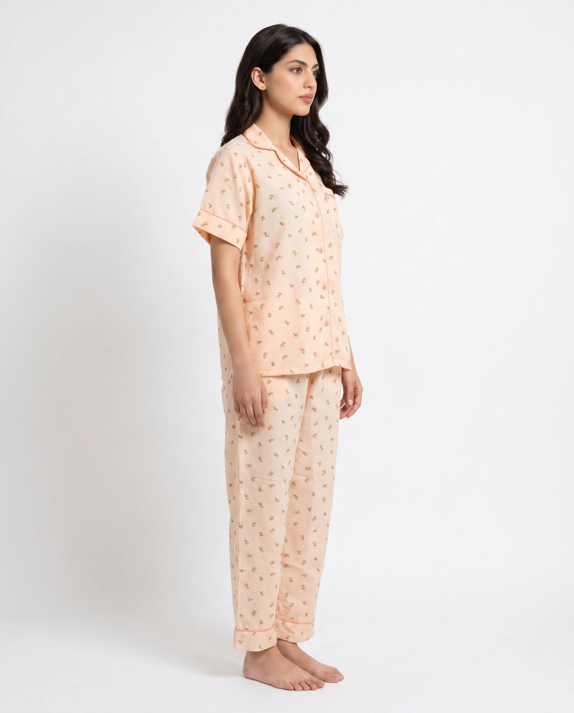 Summer Crinkled Pajama Suit - Flora - Peach