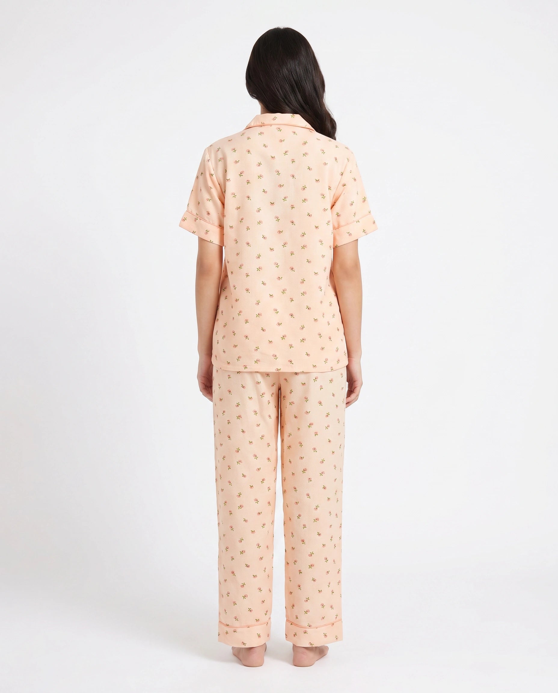 Summer Crinkled Pajama Suit - Flora - Peach