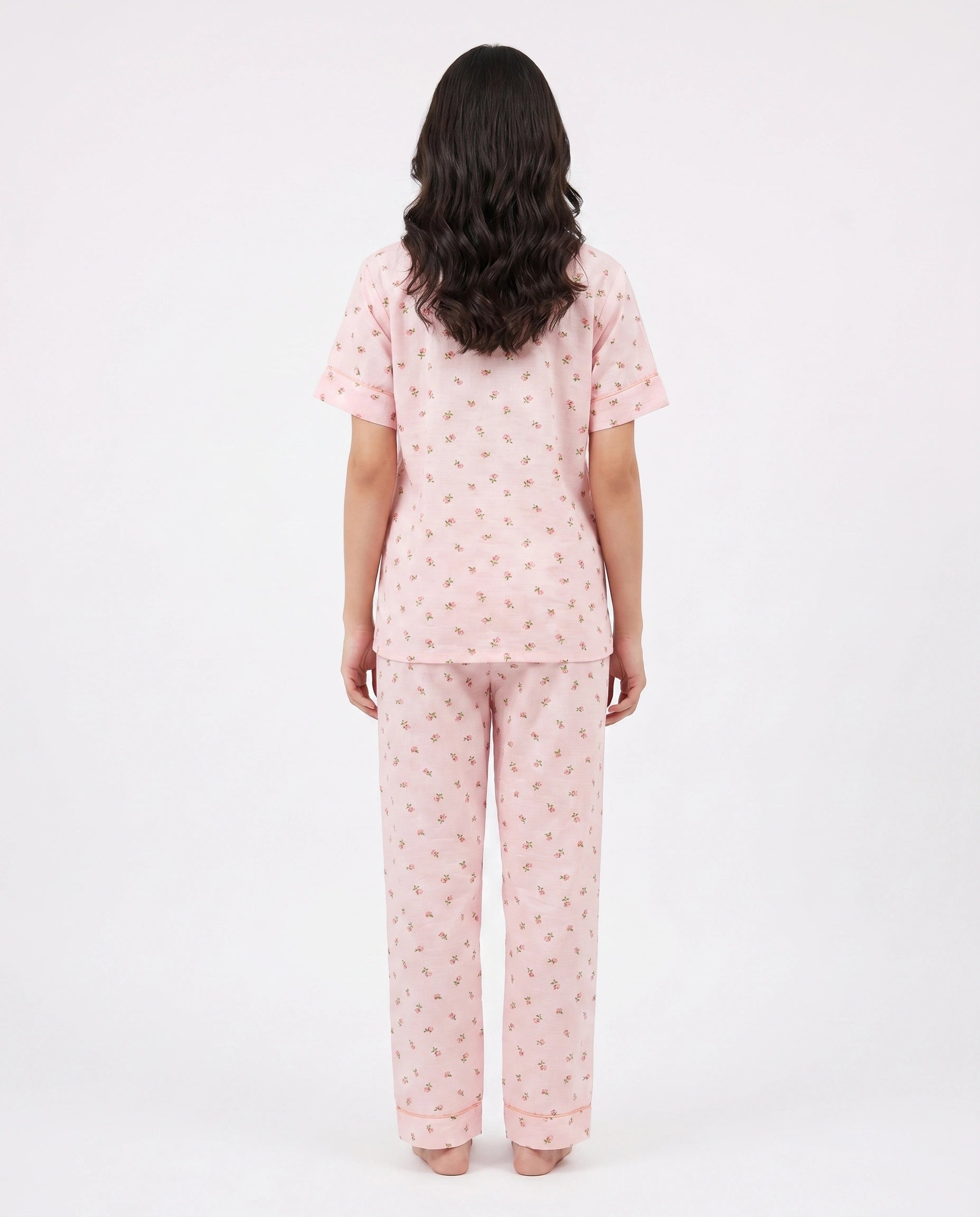 Summer Crinkled Pajama Suit - Flora - Pink