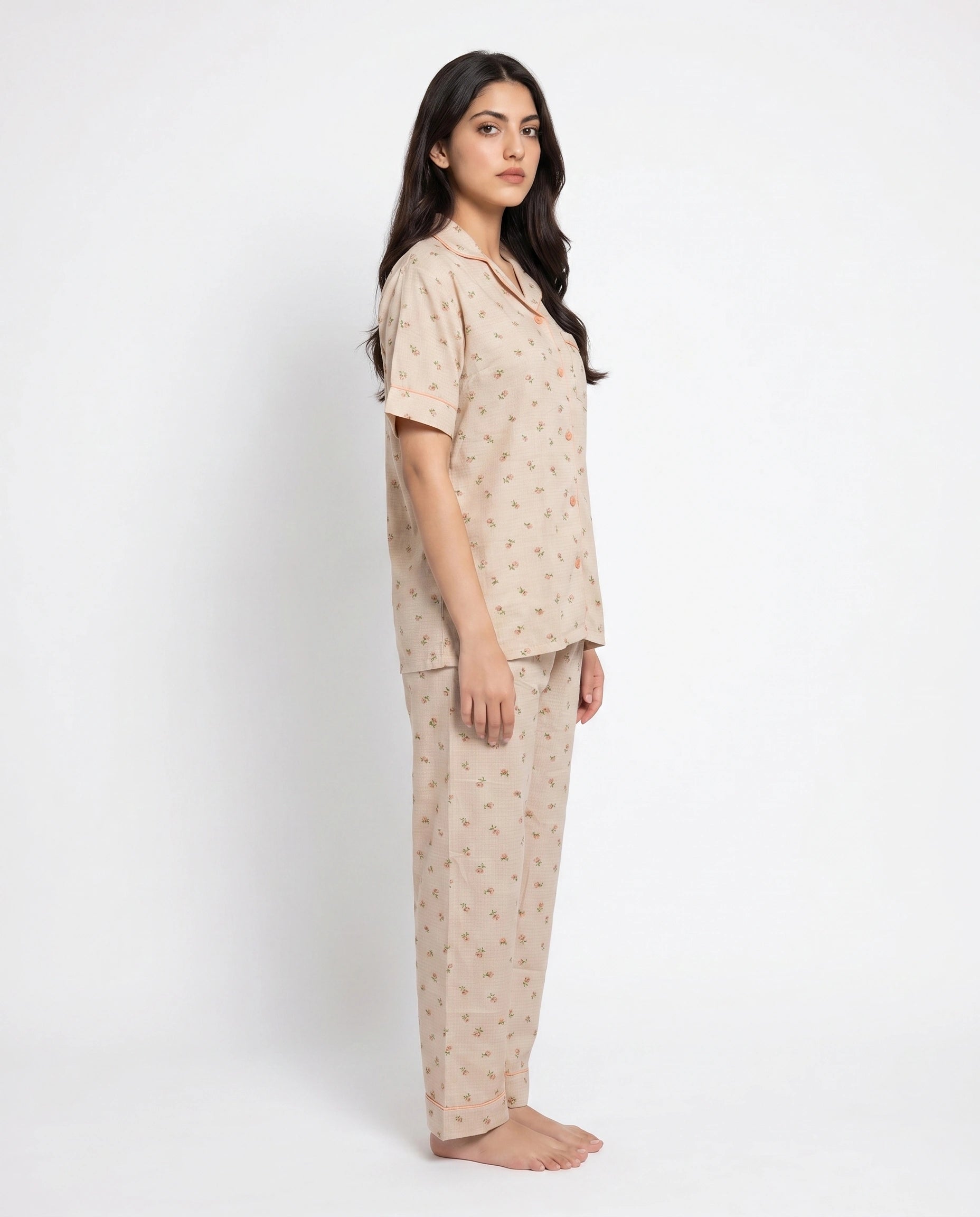 Summer Crinkled Pajama Suit - Flora - Brown