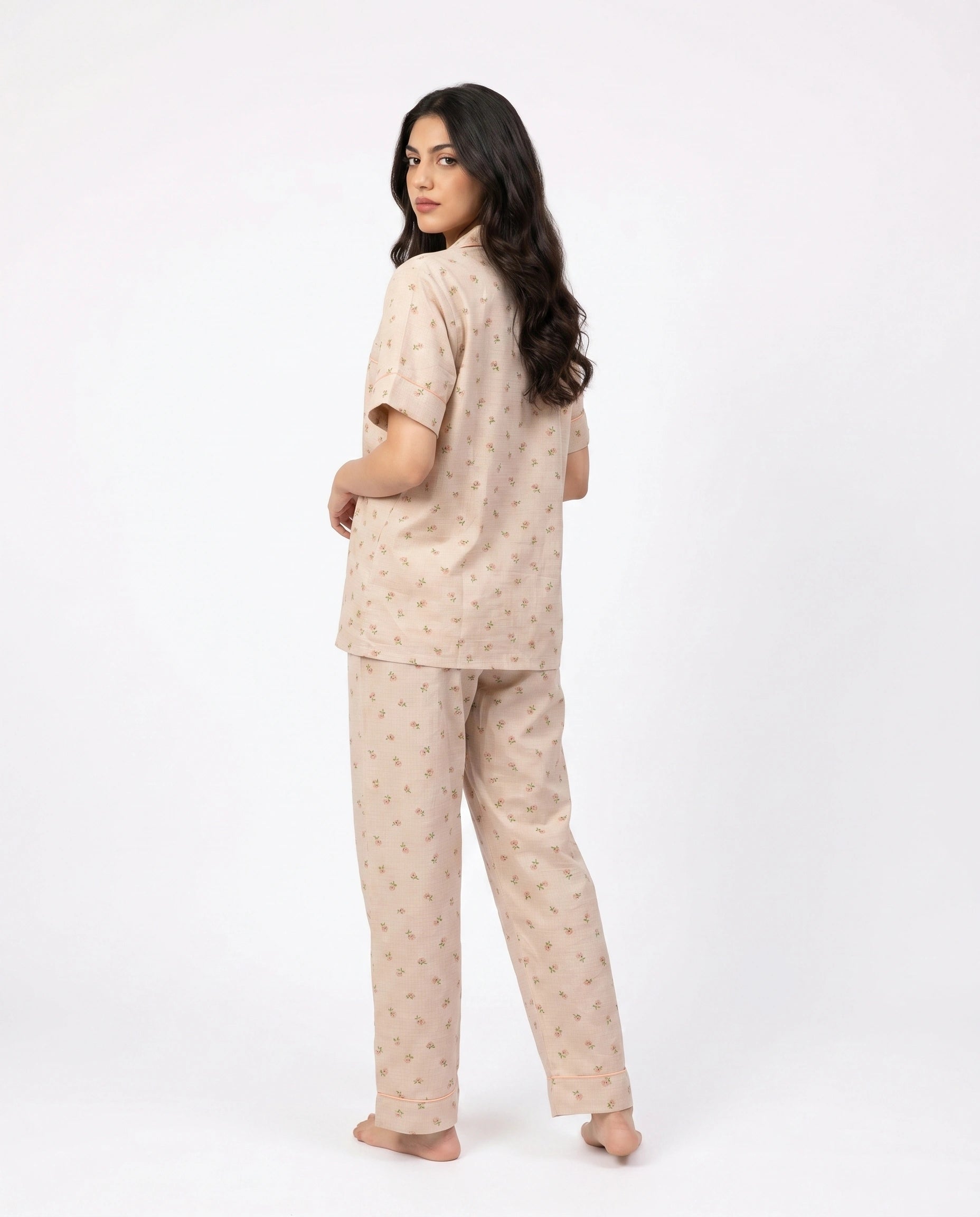 Summer Crinkled Pajama Suit - Flora - Brown