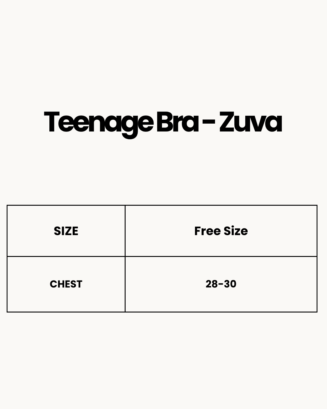 Size Chart for Teenage Bra - Zuva