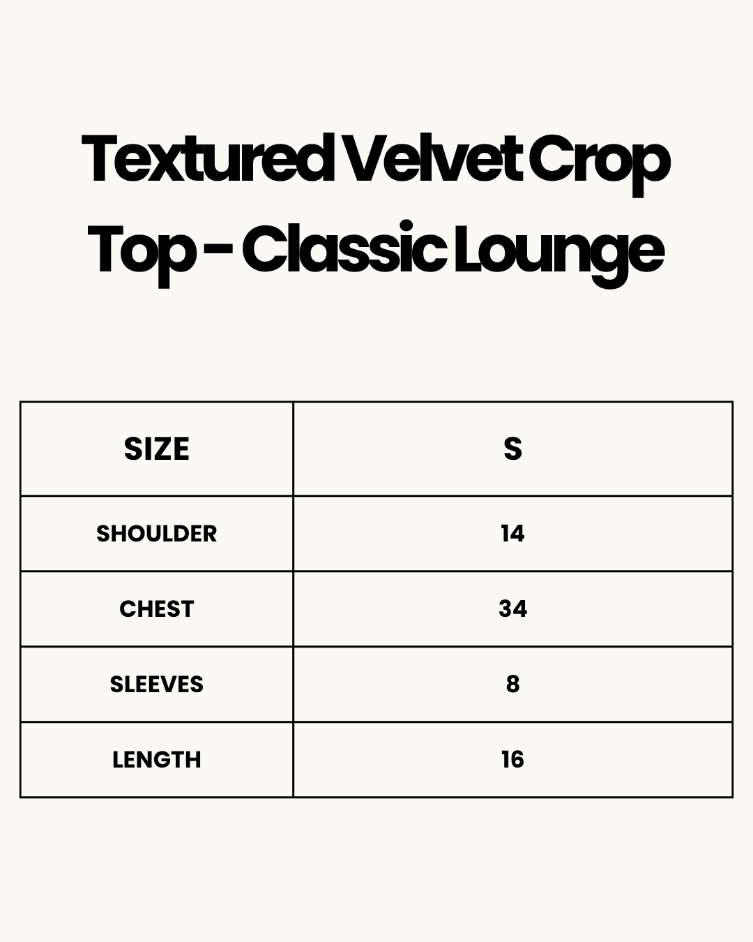 Size Chart for Textured Velvet Crop Top - Classic Lounge