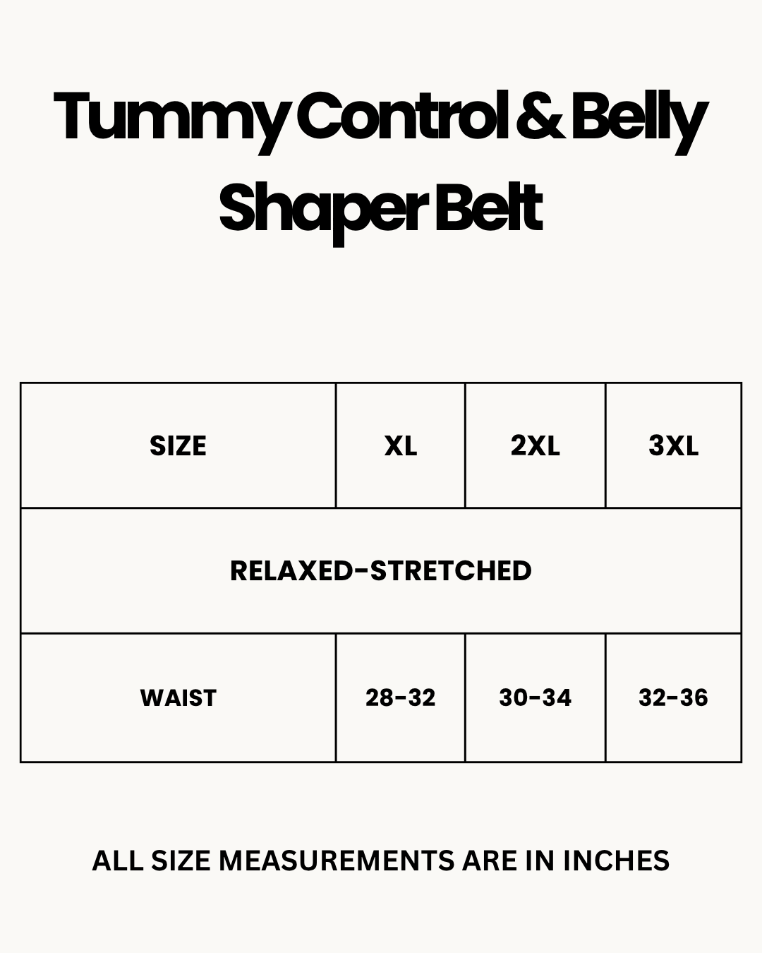 Size Chart for Tummy Control & Belly Shaper Belt