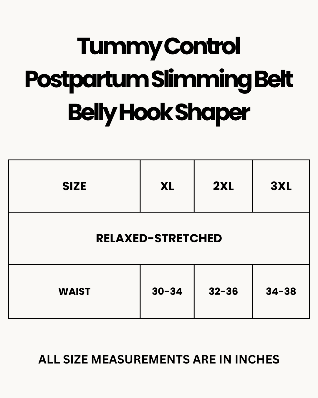 Size Chart for Tummy Control Postpartum Slimming Belt Belly Hook Shaper