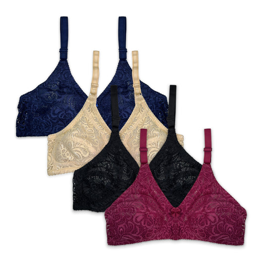 Pack of 4 - Sajiero Lace Net Bras