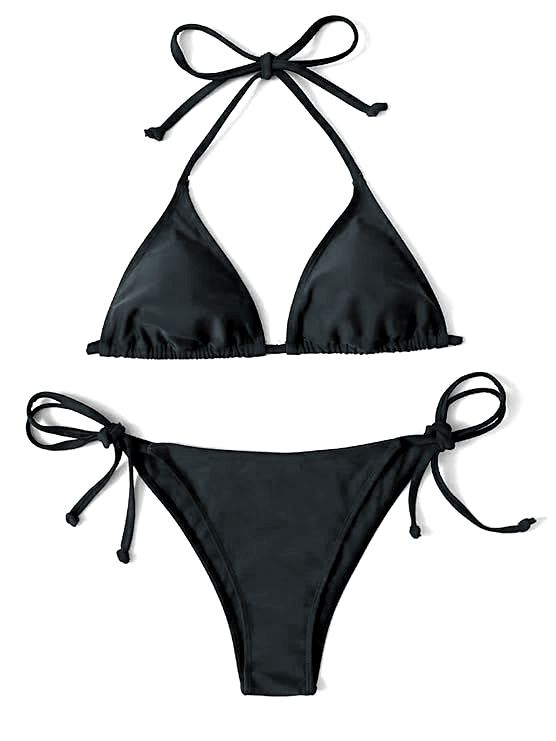 Heat Black Padded String Ribbed Bikini