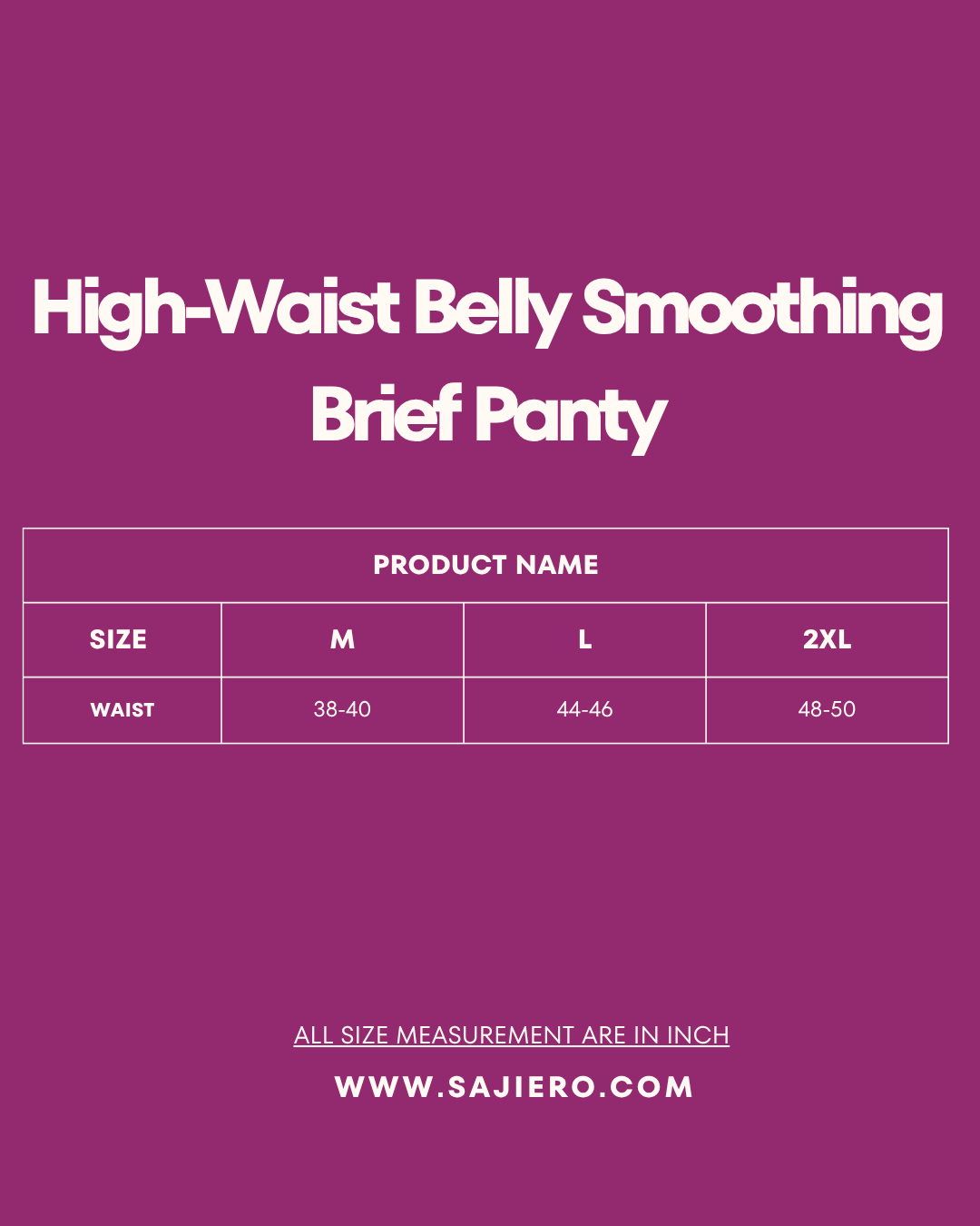 Size Chart for High-Waist Belly Smoothing Brief Panty