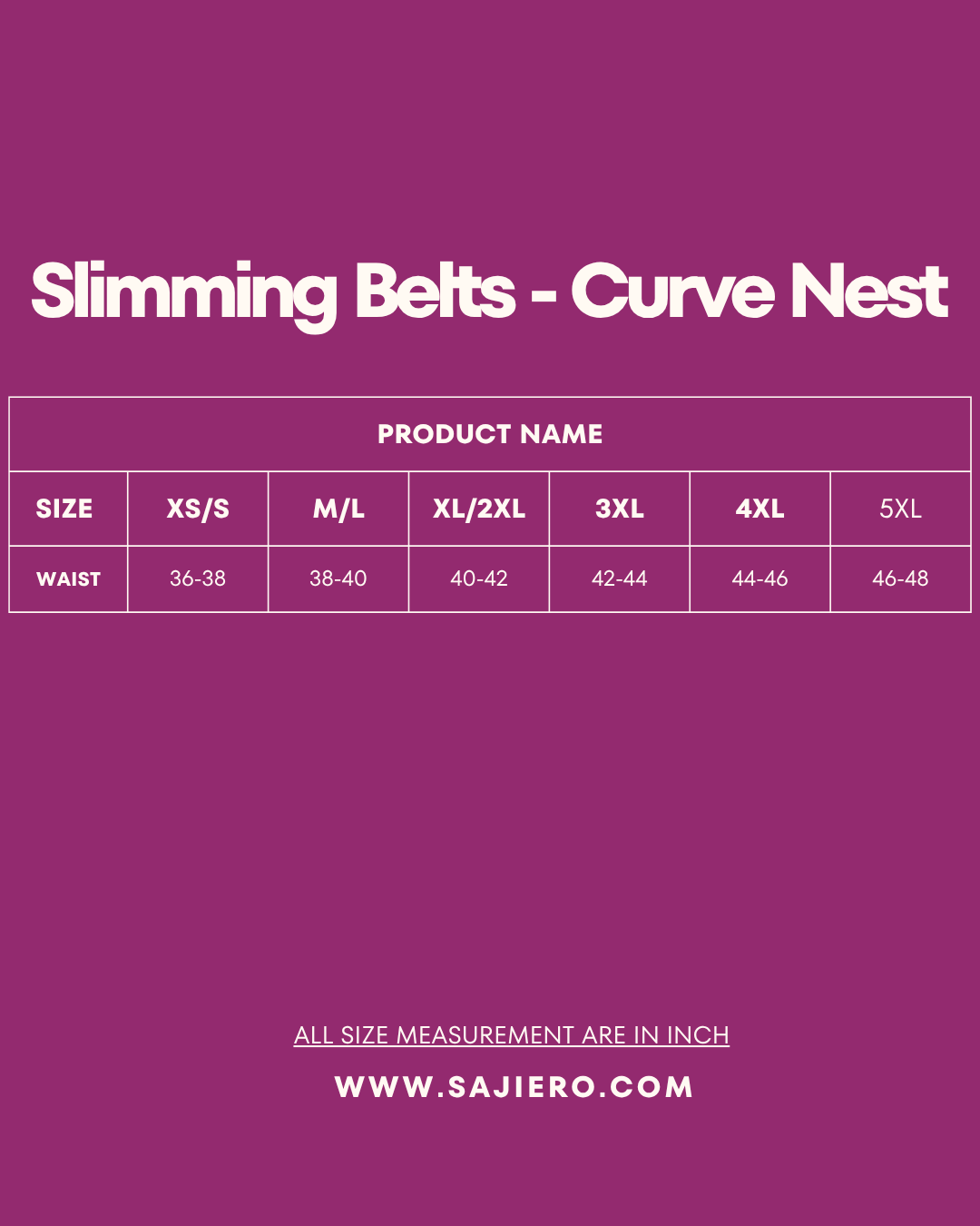 Size Chart for Half Body Shaper - Curve Nest