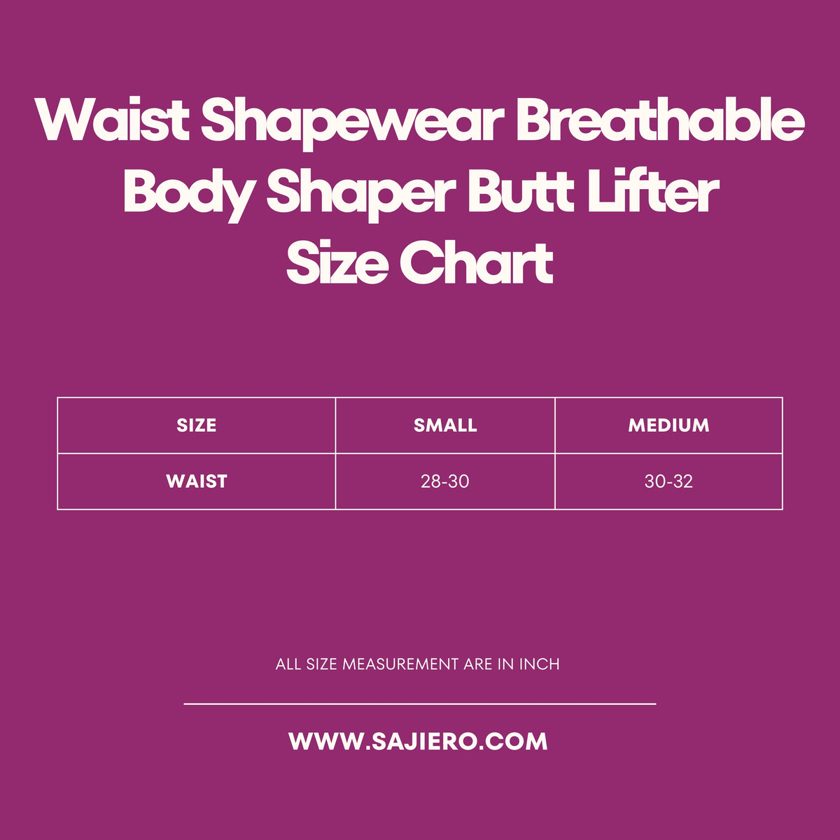 Size Chart for Waist Shapewear Breathable Body Shaper Butt Lifter