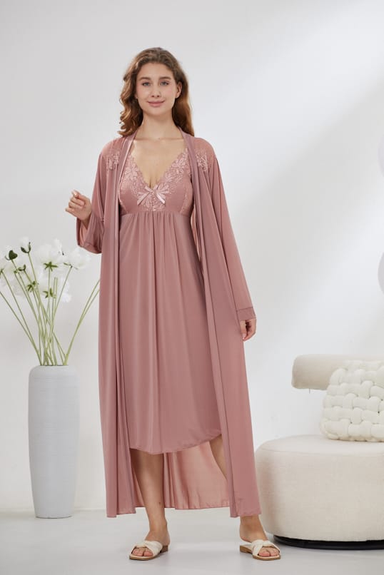4-Piece Satin Nightwear Set - Rosvian Pink