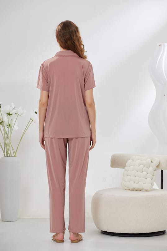 4-Piece Satin Nightwear Set - Rosvian Pink