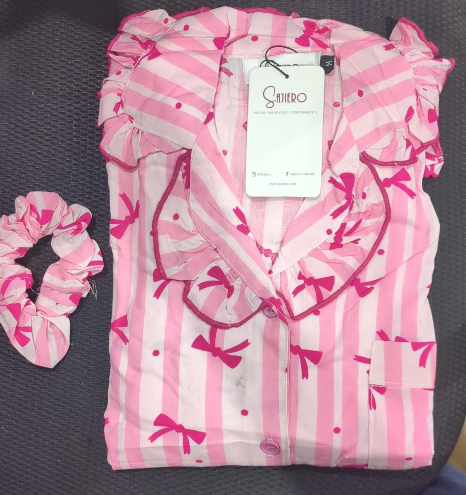 Linen PJ Set - Frill Bow - Pink