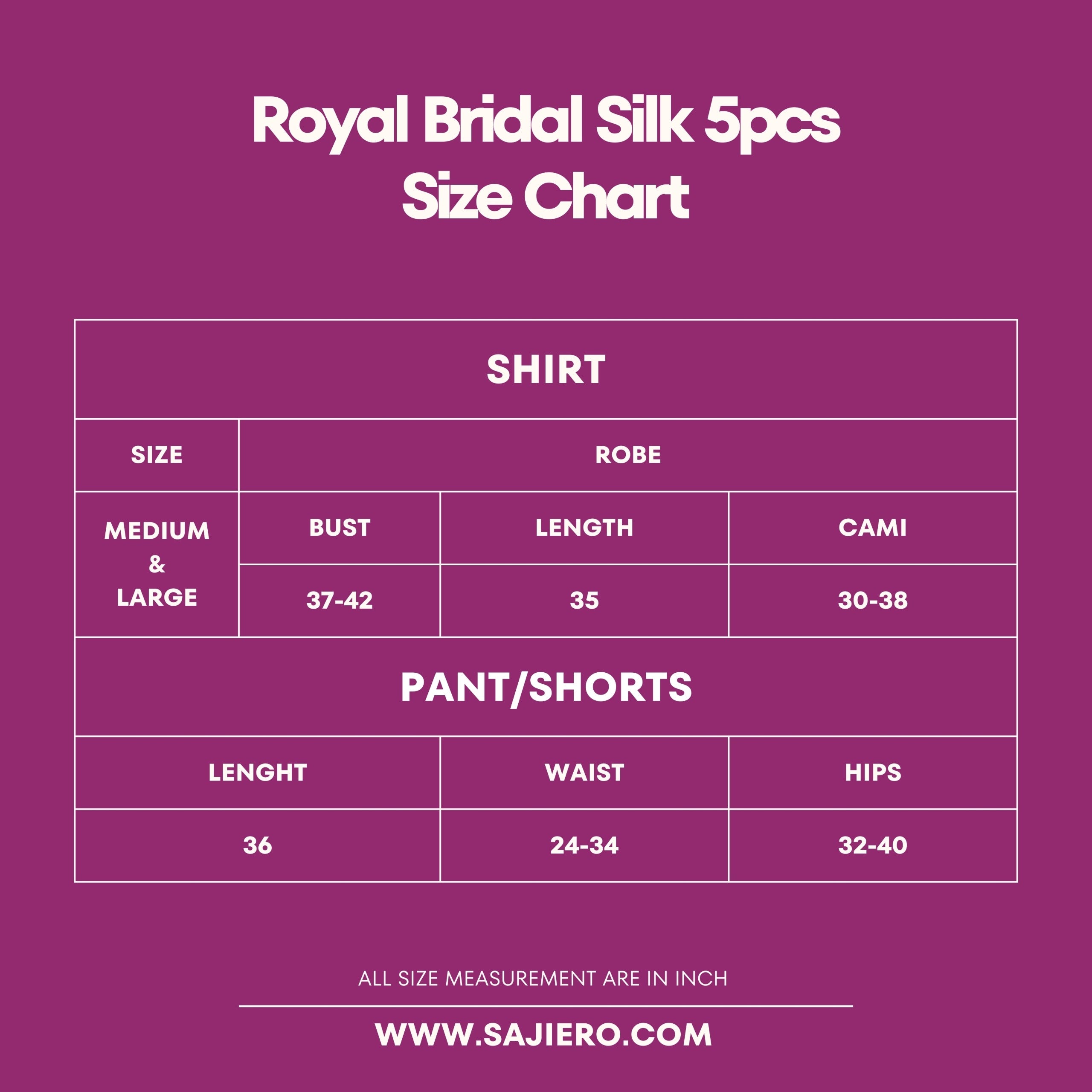 Sajiero Royal Bridal Silk 5pcs Nightgown set