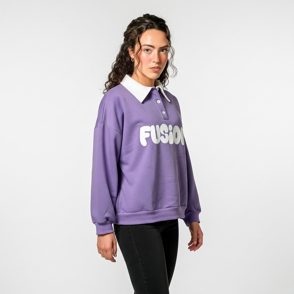 Fleece Polo Style Sweatshirt - FUSION - Purple