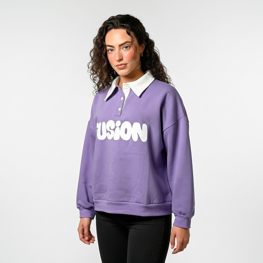 Fleece Polo Style Sweatshirt - FUSION - Purple