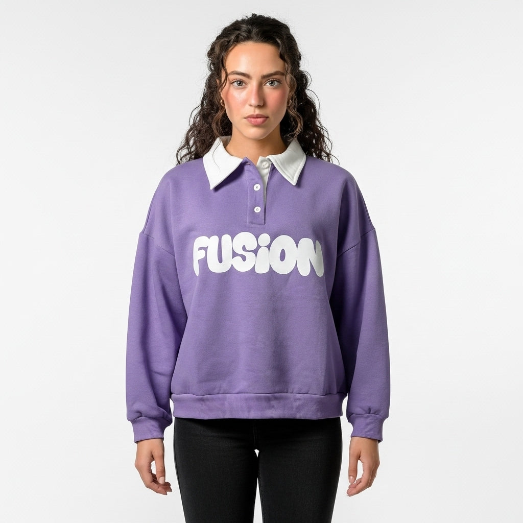 Fleece Polo Style Sweatshirt - FUSION - Purple